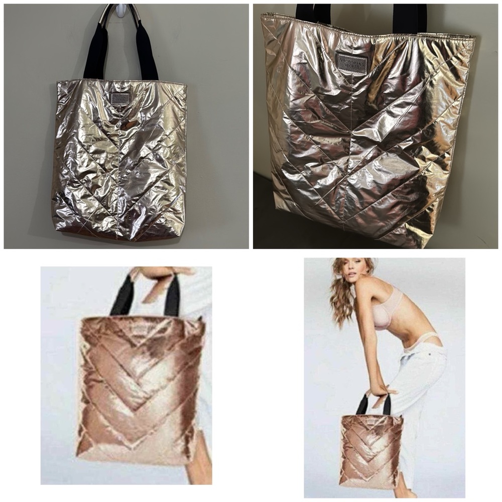 VICTORIA`S SECRET Metallic Rose Gold Quilted Tote Bag Limited Edition